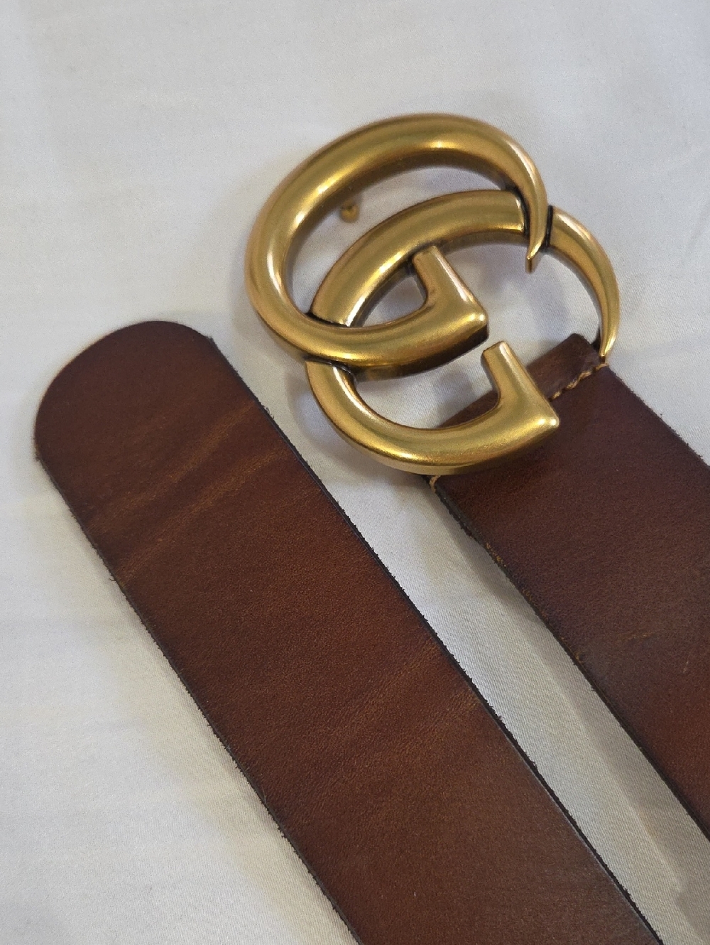 Gucci Brown Leather Belt with Gold Double G Buckle